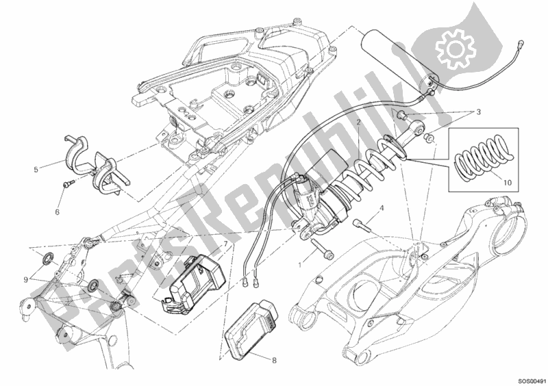 All parts for the Rear Shock Absorber of the Ducati Multistrada 1200 S ABS USA 2010